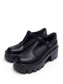 Women's Black T-Strap Mary Janes Platform Pumps Low Heel Chunky Round Toe Comfortable Y2K Party Prom Pumps Shoes - ĐEN/PU - Xem 6