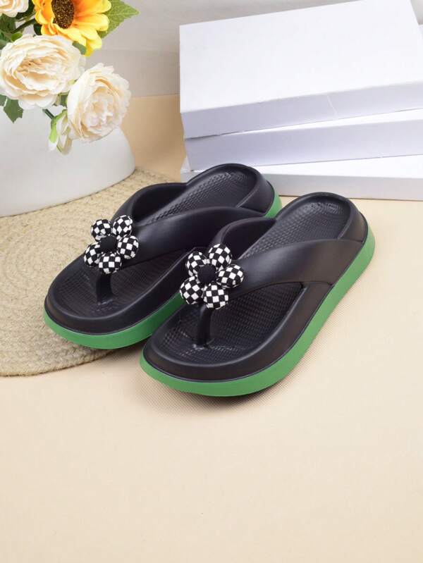 Elegant Fashionable Casual Women Flip Flops, Lightweight Ladies Sandals, Non-Slip House Slippers For Indoor/Outdoor & Beach, Comfortable EVA With Cute Pattern,Black