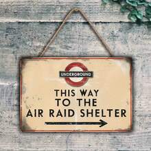 1pc Vintage UK Air Raid Shelter Metal Sign - Retro WWII Themed Wall Art With Directional Arrow, 30x20cm, Suitable For Home, Garage, Man Cave Or Outdoor Decor, Random Hole Style - Multicolor - View 5