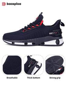 baasploa Men's Casual Sports Shoes, Lightweight Mesh Fashionable Running Shoes, Non-Slip Shock-Absorbing Men's Walking Shoes, Elevator Shoes, Brand Shoes, Sports Outdoor Shoes - Navy Blue - View 2
