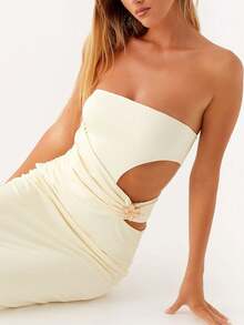 Women Sexy Cut Out Maxi Dress Y2k Hollow Out Spaghetti Strap Backless Long Bodycon Dresses Sleeveless Porm - Màu be - Xem 6