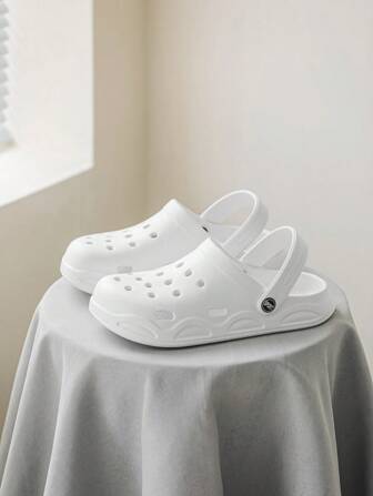 Solid Color Punk Style Hollow-Out Breathable Outdoor Sandals, Women's Lightweight Comfort Slip-On Beach Shoes With Thick Sole