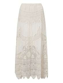 Women's Summer A-Line Skirt Flowy Maxi Stretchy Boho Crochet Hollow Out Knit Flower Lace Skirt - Màu be - Xem 1