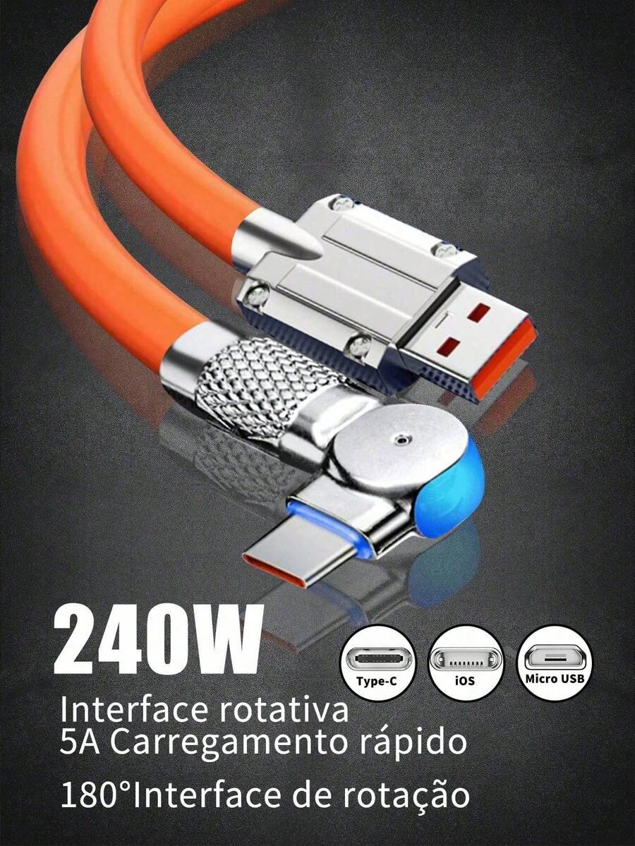 Fast Charging Cable USB Micro USB Type C Lightning 180° Rotation Silicone Compatible With IOS Android OPPO VIVO Smartwatch - Orange - View 1
