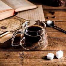 1pc Double Wall Glass Coffee Cup, 200ml Transparent Cappuccino Cup With Handle, Suitable For Tea, Milk, Espresso, Beer, Juice Back To School