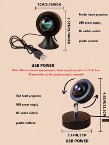 1 pieza Pequeño proyector de luz de ambiente en forma de corazón rojo y rosa, lámpara de amor romántica de material plástico, alimentada por USB, adecuada para fotografía, hogar, sala de estar, dormitorio - Rojo - Ver 5