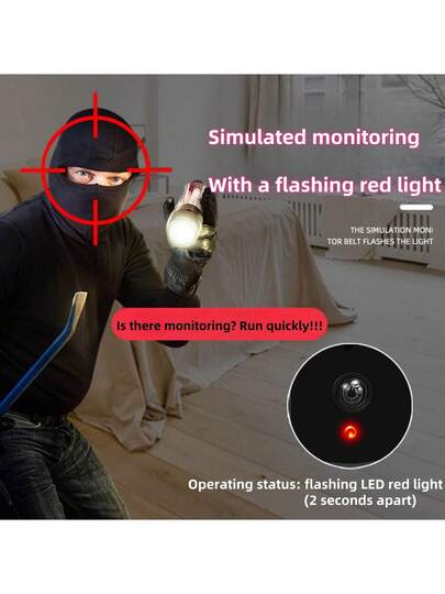 1pc Zwart Fake Security Camera, Simulated Dome Indoor/Outdoor Under Eaves, Flashing Rood LED Light, Home, Business, Factory, Aisle, Market, Hotel Deterrent Effect view 9