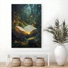 1pc Magic Forest, Glowing Books, Fantasy Art Style Canvas Wall Art Framed Wall Decor Art Painting Posters Pictures Modern Minimalist Artwork Home Decoration For Kitchen Living Room Bedroom Bathroom Office - Multicolor - View 4