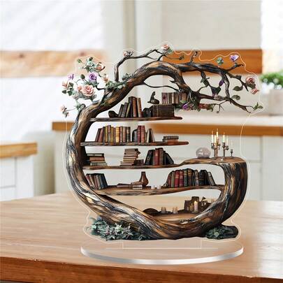 2D phẳng, 1pc Cây sự sống rừng thanh lịch Acrylic trang trí với thiết kế kết cấu gỗ, sáng tạo đa năng tổ chức để bàn cho sách mô hình thiết kế Acrylic đồ trang trí để bàn, hoàn hảo cho nhà, nhà bếp, văn phòng, phòng ngủ, quà tặng gia đình lý tưởng với chân đế, 20x20cm