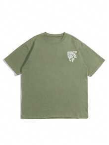 Áo thun nam tay ngắn cổ tròn in chữ, kiểu dáng thường ngày, thích hợp cho mùa hè. - Màu xanh Bạc hà - Xem 6