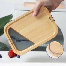 New 304 Stainless Steel Bamboo Lid Bento Lunch Box, Japanese Style Rectangular Outdoor Food Container, Airtight Wood Cover, Camping Cooking, Vintage Retro Picnic Lunch Box