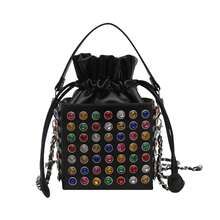 1pc New Crossbady Bags For Girl Women's Pu Leather Handbags Female Lady Bucket Shoulder Messenger Bags Classic Fashion Square High Quality Brand Designer Rhinestone Studded Camera Makeup Bag Drawstring Bag Chain Shoulder Strap With Drawstring Suitable For Dating, Shopping, Commuting, And Working Black Silver White - Multicolor - View 14