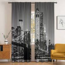 Bộ 2 rèm cửa cản sáng in hình phong cảnh thành phố về đêm, rèm che riêng tư có túi luồn thanh treo, thích hợp cho phòng ngủ, phòng khách, ký túc xá, văn phòng, quà tặng ngày Valentine, trang trí nhà cửa. - Nhiều màu - Xem 1