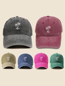 1 Embroidered Coconut Tree Washed Baseball Hat Outdoor Adjustable Sunscreen Leisure Hat Suitable For Spring And Autumn Travel, Seaside Vacation Sun Hat Y2K Style Youth Hat - Baseball Cap - View 5