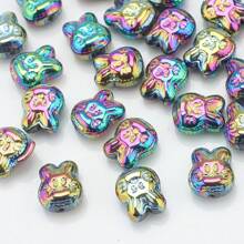 30 peças de contas de vidro de coelho de desenho animado de 10*12 mm, contas galvanizadas com tema de animais para fazer joias faça você mesmo, chaveiro, decoração de celular, colar, pulseira, pingente