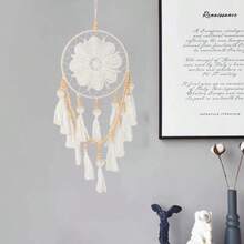 1pc White Beaded Dream Catcher Wall Hanging, Handmade Woven Decoration, Indoor Decor With Tassels - White - View 11