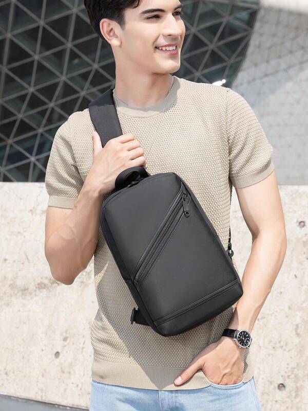 Men's Casual Fashionable Waterproof Chest Bag Zipper Closure Adjustable Shoulder Strap Cross Body Square Bag Male Purse Fits Mobile Phone Portable For Daily Use Outdoors Commuting Holiday