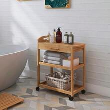 Kitchen Island Cart On Wheels With Storage Drawer & Shelves, Bamboo 3-Tier Rolling Utility Serving Rack With Solid Wood Countertop & Lockable Casters (Natural) - 1 - View 3