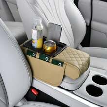 Car Center Console Height Increasing Armrest Cushion Multifunctional PU Leather Armrest Pad With Cup Holder Universal Car Armrest Pillow