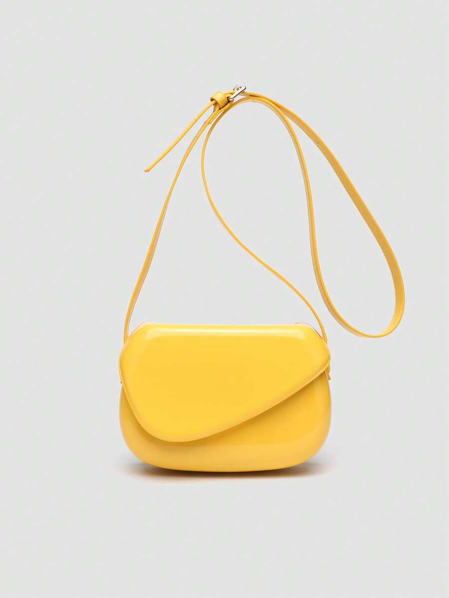 1 pieza Bolso bandolera cuadrado para mujeres en unicolor de PU brillante, adecuado para uso diario