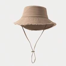 Cappello a secchiello stile coreano con bordo largo e frange metalliche, adatto a uomo e donna, ideale per attività all'aperto estive e protezione dal sole - Cachi - Visualizzare 8