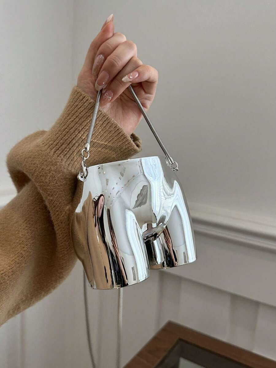 时尚百搭独特造型化妆品/珠宝/零钱包多功能女士晚会单肩斜挎包 - 銀色 - 查看 1