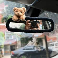 Cute Bear Design Automobile Rearview Mirror Cover, Cartoon Car Interior Decoration Accessories