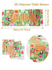 1pc Hawaii Table Runner, Toucan Flower Palm Leaf Pattern Polyester Table Cover, Hawaii Theme Party Decoration Table Cloth, Birthday Holiday Party Decoration Tablecloth, Hawaii Beach Party Decoration Table Set, Cabinet Decoration Cover, Kitchen Dining Room Decoration Table Flag, Summer Room Decoration Home Decoration Table Skirt, Summer Decoration, Summer Gift, Party Favor