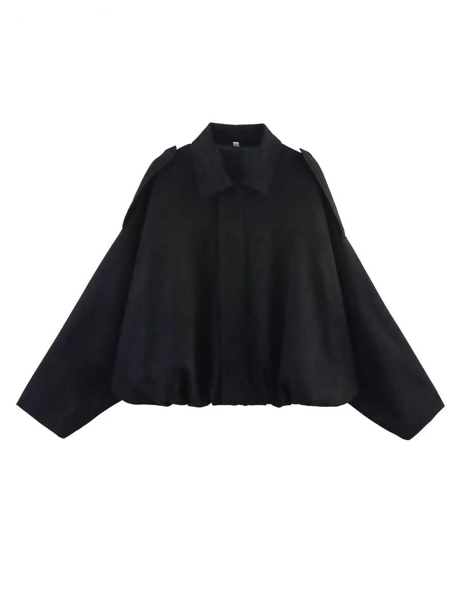 HH Women's Jackets Coats Fashion Turn-Down Collar Long Sleeve Loose Coats Vintage Female Outerwear Chic Tops - Black - View 1