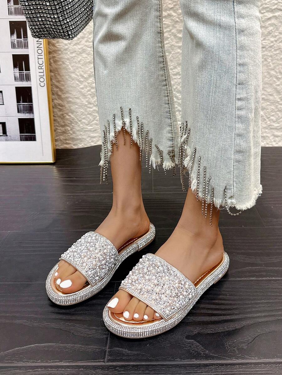 Pantuflas de moda para mujer, para fiestas, uso casual, interiores y exteriores - Champán - Ver 1