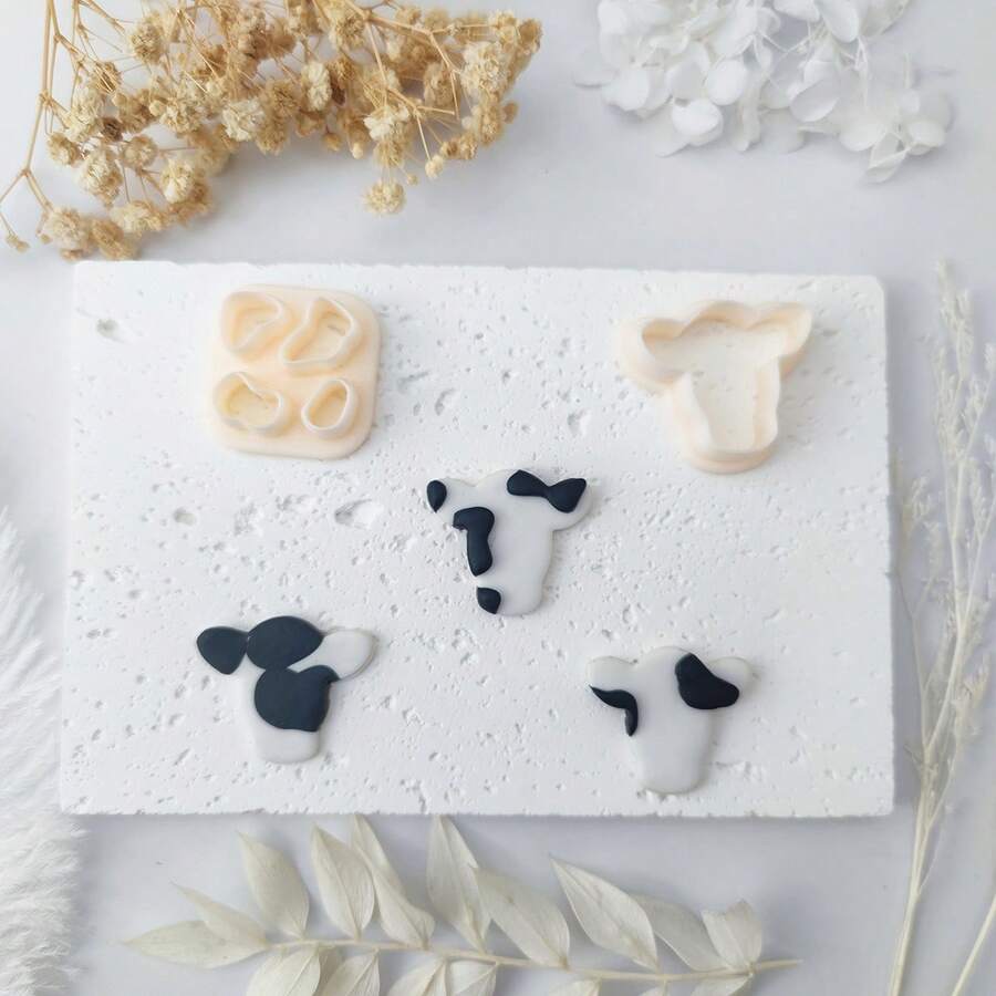1pc/2pcs Cute Cow Pattern Cow Shaped Polymer Clay Earring Cutter Mold - Khaki - View 1