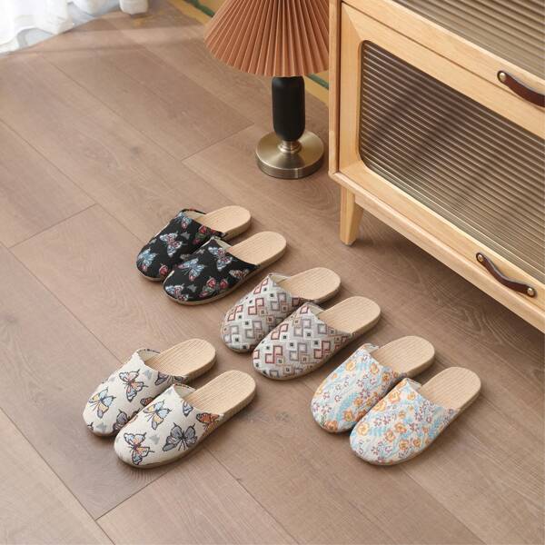Women's Spring/ Summer Linen Slippers, Chinese Style Indoor Home Floor Fashion Slippers, Dust-Proof, Breathable, Elegant Flip Flops