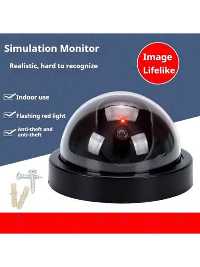 1pc Zwart Fake Security Camera, Simulated Dome Indoor/Outdoor Under Eaves, Flashing Rood LED Light, Home, Business, Factory, Aisle, Market, Hotel Deterrent Effect view 6