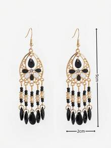 一对波西米亚风格的复古泪珠流苏种子珠耳环，适合女士佩戴，非常适合节日狂欢