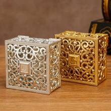 12 cajas cuadradas huecas doradas de caramelos, cajas de almacenamiento, cajas para caramelos de boda con recuerdos, adecuadas para bodas, San Valentín, reuniones festivas, artículos para fiestas