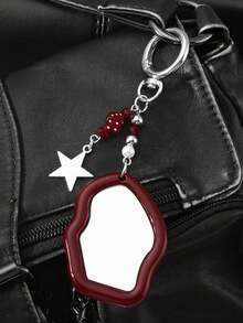 Y2K 可爱时尚亚克力钥匙扣，包括红色镜面钥匙扣、五角星钥匙扣、蝴蝶结云朵星形镜面钥匙扣，时尚包包挂件合金配件，时尚友情/情侣礼物，包包配件，送给家人朋友的独特礼物，母亲节礼物 - 彩色 - 查看 1