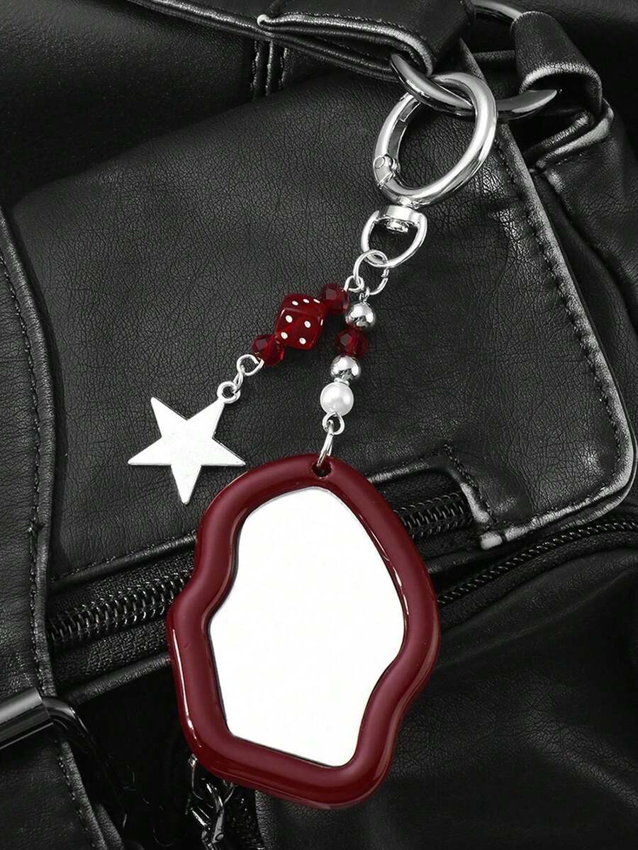 Y2K 可爱时尚亚克力钥匙扣，包括红色镜面钥匙扣、五角星钥匙扣、蝴蝶结云朵星形镜面钥匙扣，时尚包包挂件合金配件，时尚友情/情侣礼物，包包配件，送给家人朋友的独特礼物，母亲节礼物 - 彩色 - 查看 1