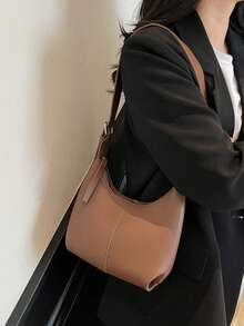 Women's New Soft Material Large Capacity Solid Color Handbag, Tote Shoulder Bag, Korean Style - Coffee - View 2