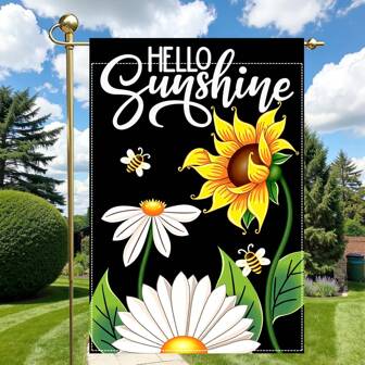 1 stuk "Hello Sunshine" tuinvlag, dubbelzijdige vlag met zonnebloem en madeliefje, zomerfeest, tuindecoratie, feestcadeau, woondecoratie, wandtapijt, banner, kamerdecoratie