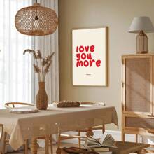 1pc Modern Minimalist "Love You More" Affirmation Quote Poster, Beige & Red Canvas Art Print, Frameless Spring/Summer Decor For Home Office, Living Room, Bedroom, Bathroom, Dining Room - Indoor Portrait Orientation