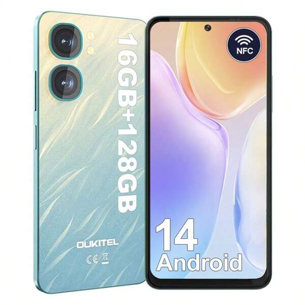 OUKITEL OUKITEL C58(16GB+128GB) Smartphone Without Contract - 6.67 Inch 90Hz Android 14 Mobile Phone Cheap, 5150mAh Battery 13MP+5MP Camera, Face + Fingerprint,NFC, GPS, Dual SIM 4G Cheap Smartphone