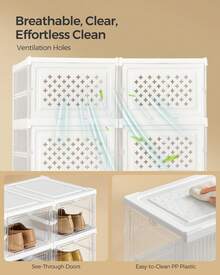 SONGMICS Foldable Shoe Boxes, Pack Of 12 Stackable Shoe Storage Organizer, Set Of 2 Integraed Shoe Cabinets, Portable, Fit Up To US Size 13, 60s Assembly, Transparent, Cloud White - Trong suốt và Trắng Mây - Xem 4