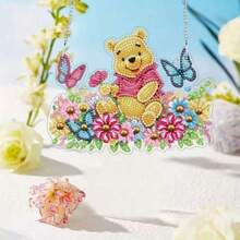 Kit de pintura de diamantes con estampado plano 2D de Winnie el Oso de Disney y Stitch, corona de flores de acrílico, colgante de mariposa con cristales de forma irregular, usado para decoración del hogar