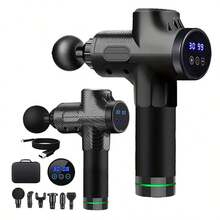 这款按摩枪是一款便携式手持电动按摩枪，具有30档速度设置和LED屏幕显示。它适用于家庭、健身房、瑜伽、普拉提、办公室等各种场合。