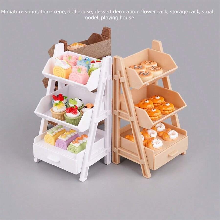 1 pieza Repisa decorativa de miniatura para casa de muñecas con flores y postres dulces, accesorio creativo para el hogar, modelo de escena simulada - Multicolor - Ver 1
