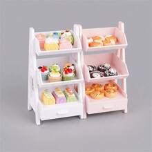 1 pieza Repisa decorativa de miniatura para casa de muñecas con flores y postres dulces, accesorio creativo para el hogar, modelo de escena simulada - Multicolor - Ver 8