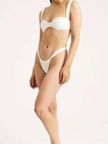 Women 2-Piece Bikini Swimsuits Solid Colors Ruched Bra And Elastic Thong Sets For Summer Beachwear Bathing Suit - 白色 - 查看 2