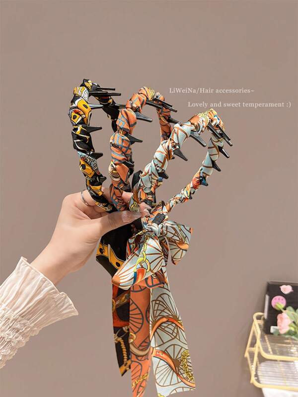 3pcs Vintage Bowknot Ribbon Wavy Headband For Women, High-End Hair Accessory