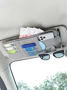汽车遮阳板收纳袋，多口袋汽车遮阳板收纳袋，汽车遮阳板太阳镜架，皮革口袋收纳袋 - 多口袋时尚眼镜收纳袋，卡片和执照，登记和保险文件夹，卡车和汽车个人物品收纳袋，太阳镜，适合大多数车辆