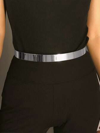 1件装女士可调节银色金属光滑户外配饰腰链，适合派对、休闲、送朋友的礼物、圣诞节、夏季、学校秋季、万圣节